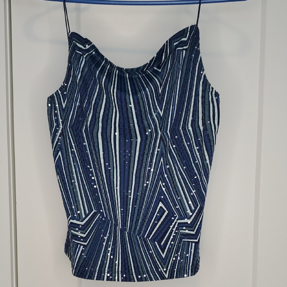 A. Byer Navy and White Geometric Camisole